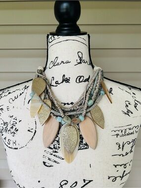 CHICO’S $100 Multistrand Wood Petal Necklace
